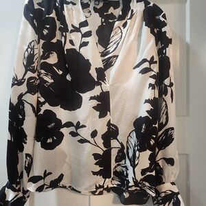 White House Black Market Black and White Floral Blouse